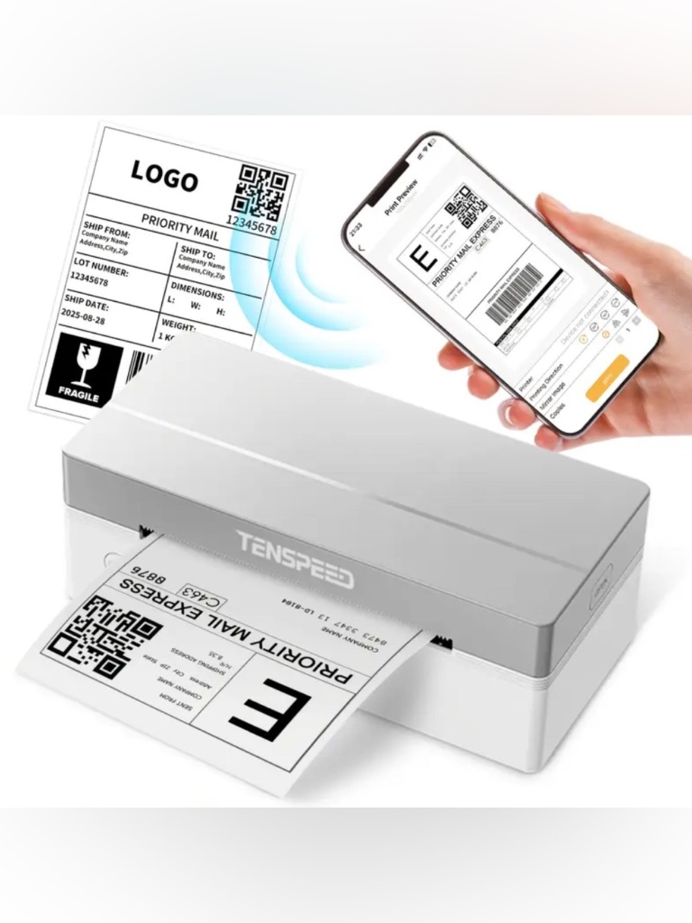 TENSPEED RP425 Commercial Thermal Label Printer, High-Speed Wireless New (White)